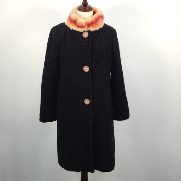 Cole Haan Collection Wool Coat Rabbit Hair Collar